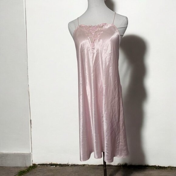 Vintage blush pink satin slip dress M Fairycore glam cottagecore coquette - Picture 1 of 6